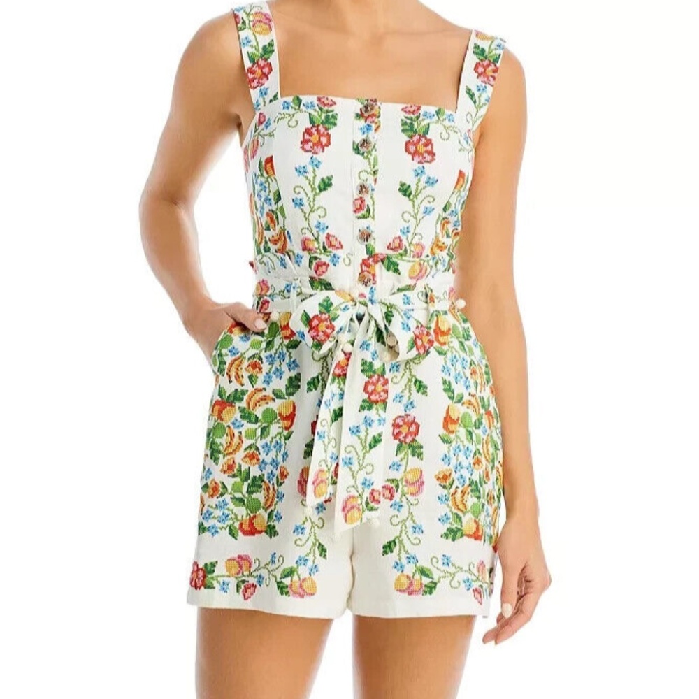 Farm Rio Off-White Tropical Romance Romper